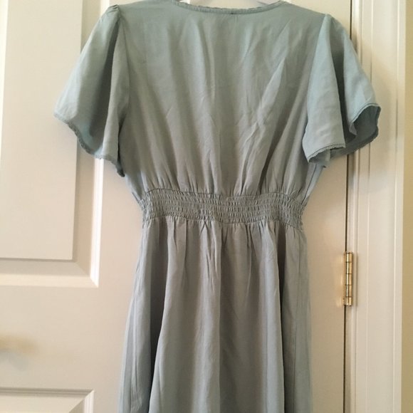 Flowy teal self-tie dress - Picture 4 of 5